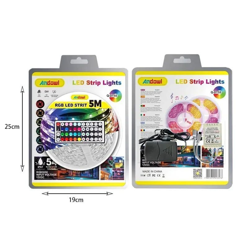 Αδιάβροχη Ταινία LED RGB 5m με Τροφοδοτικό και Τηλεχειριστήριο 12V Q-DT55 - LED strip lights OEM