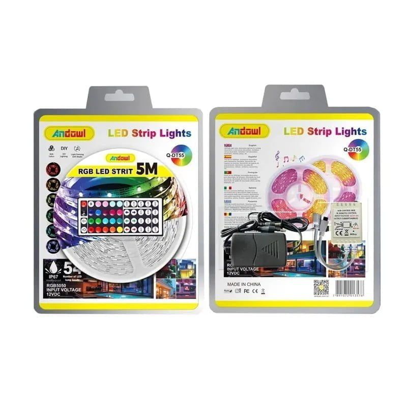 Αδιάβροχη Ταινία LED RGB 5m με Τροφοδοτικό και Τηλεχειριστήριο 12V Q-DT55 - LED strip lights OEM