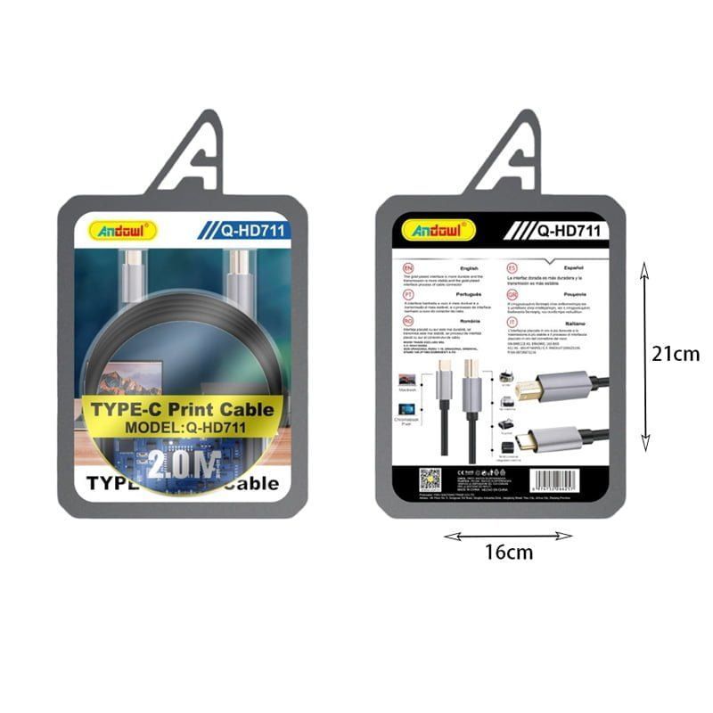 Andowl Καλώδιο εκτυπωτή Type-C 2.0M Q-HD711 - Type-C Print Cable OEM