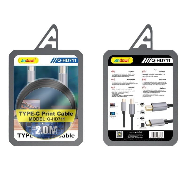 Andowl Καλώδιο εκτυπωτή Type-C 2.0M Q-HD711 - Type-C Print Cable OEM
