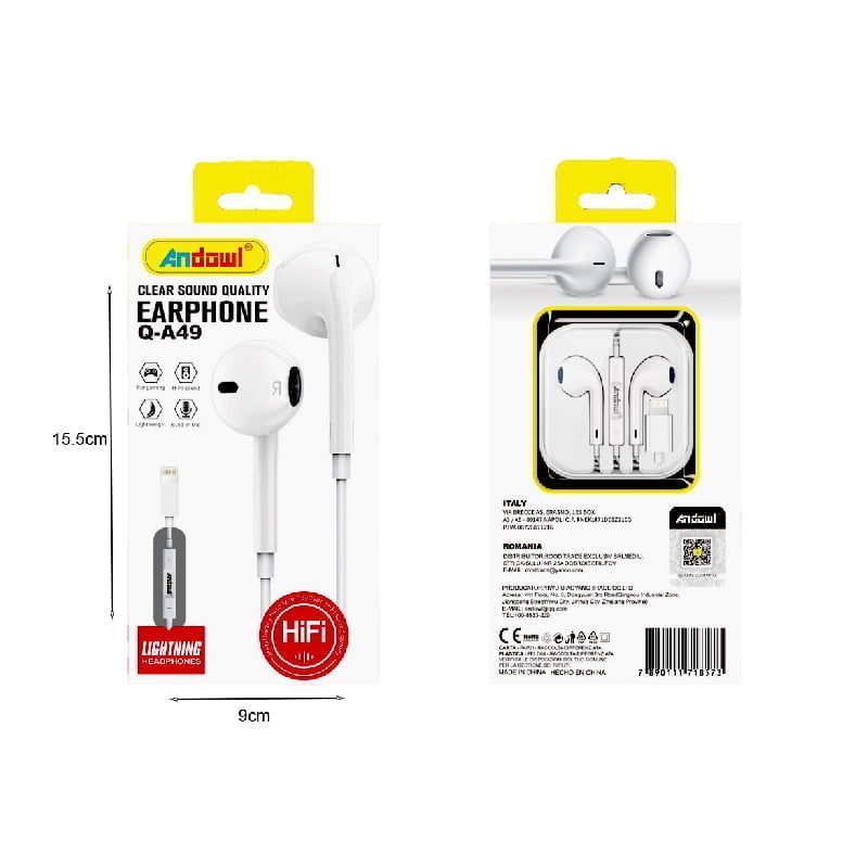 Andowl Ενσύρματα Ακουστικά με Σύνδεση Lightning Q-A49 - Clear Sound Earphone ANDOWL