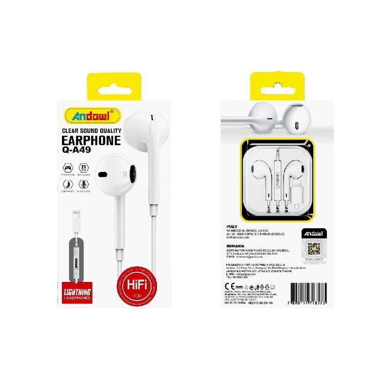 Andowl Ενσύρματα Ακουστικά με Σύνδεση Lightning Q-A49 - Clear Sound Earphone ANDOWL