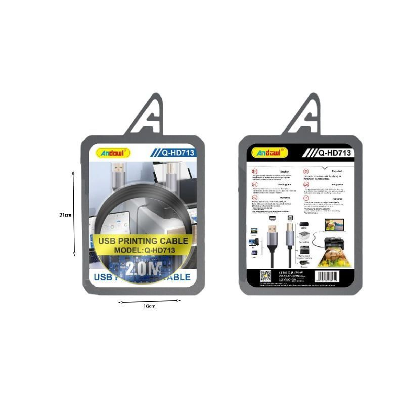 Andowl Καλώδιο Εκτυπωτή 2Μ Q-HD713- USB Printing Cable ANDOWL