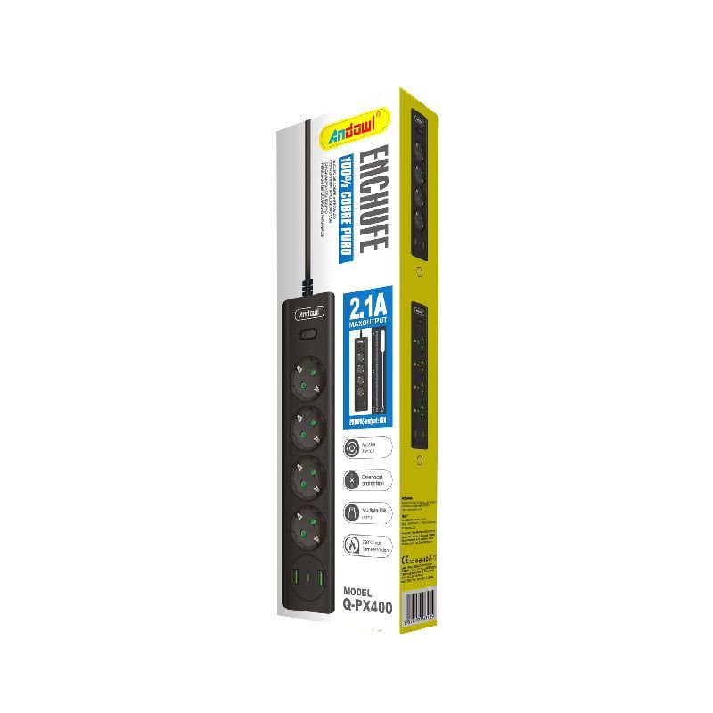 Andowl Πολύπριζο 4 Θέσεων + 2 USB Θύρες με Διακόπτη Q-PX400 - Socket OEM