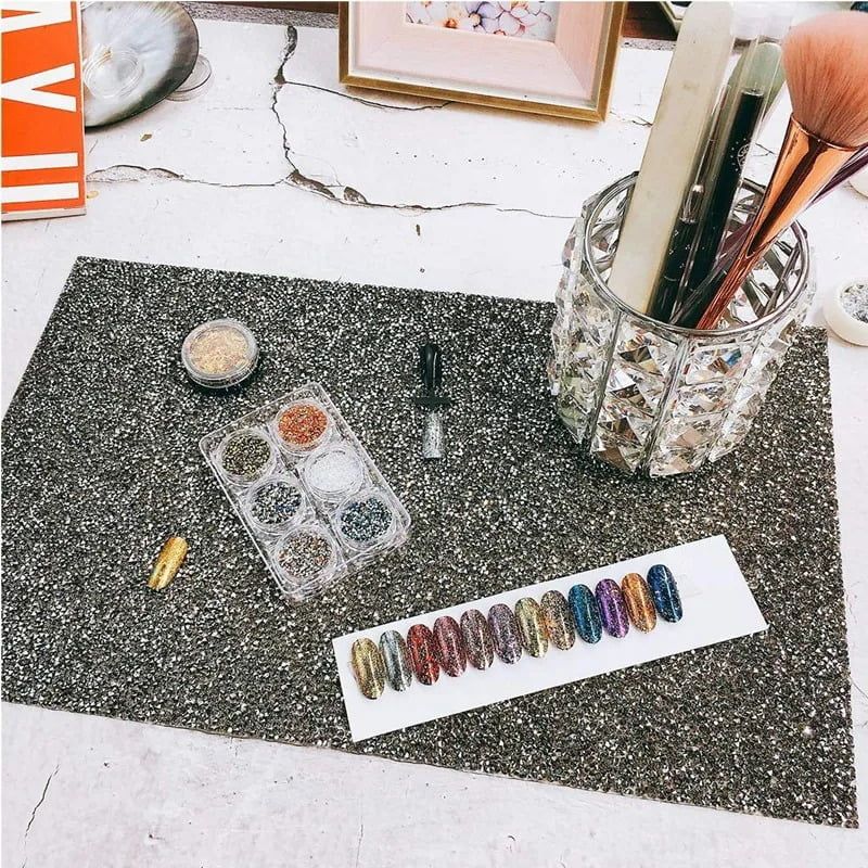 Σουπλά μανικιούρ με κρύσταλλα 40*24cm – Nail art hand pad - Πράσινο OEM